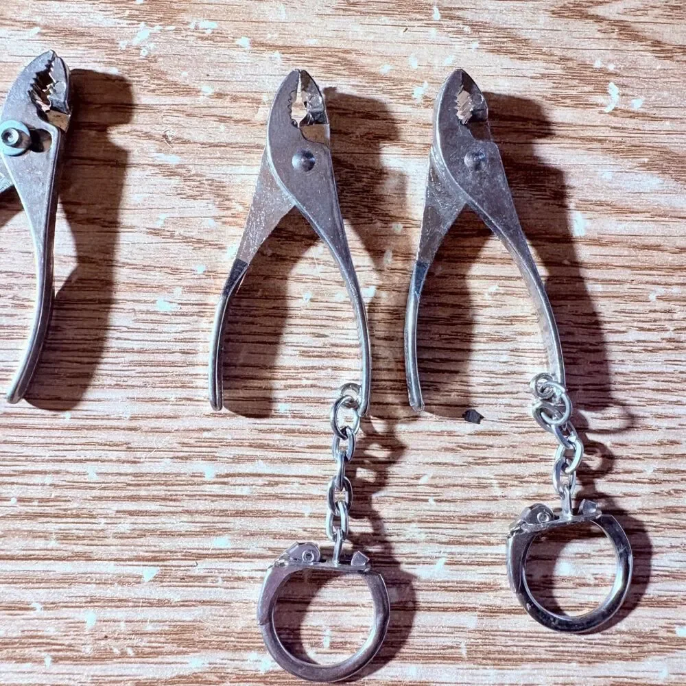 Novelty Lever Ring Working Cast Metal Keychain Mini Tool Slip Joint Pliers Lot 3